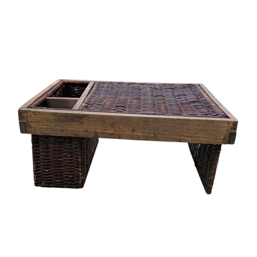 Vintage Rattan and Wood Utensil & Plate Caddy - Picture 7 of 16